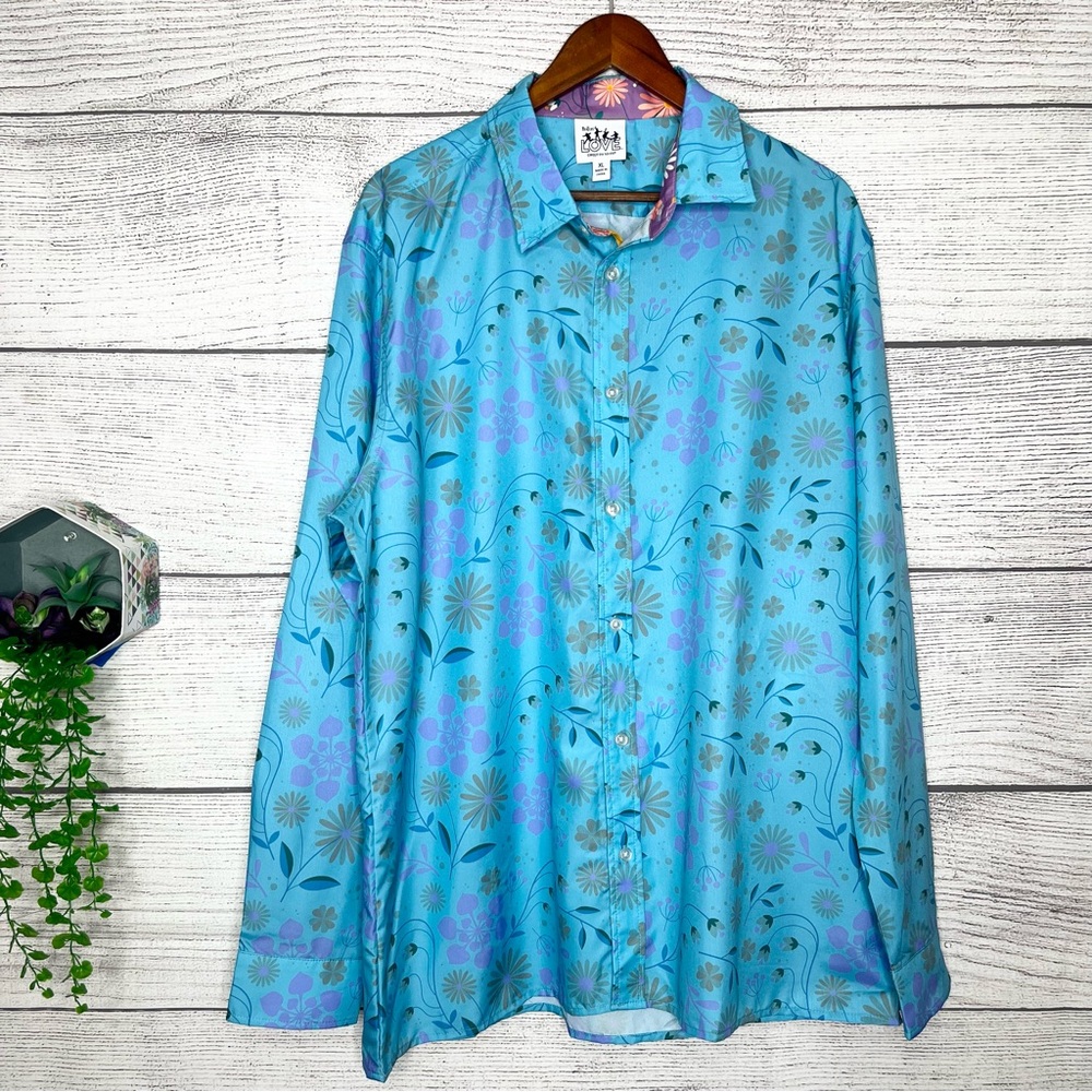 NWT The Beatles Love Cirque du Soleil Blue Floral Men's Button Up Shirt Size XL